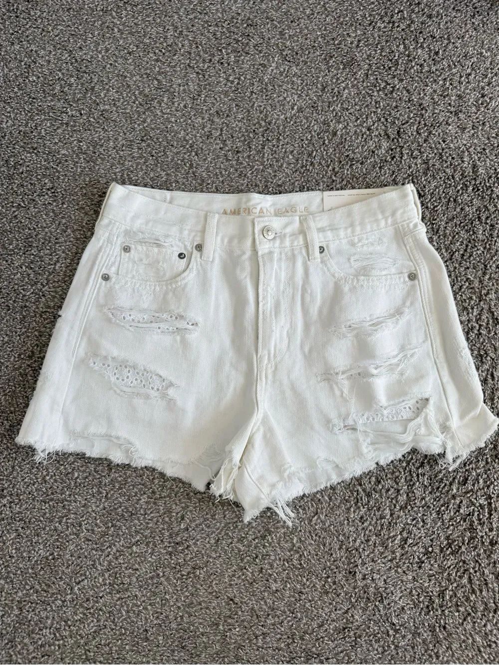 American Eagle Outfitters White Distressed Lace Inset Jean Shorts